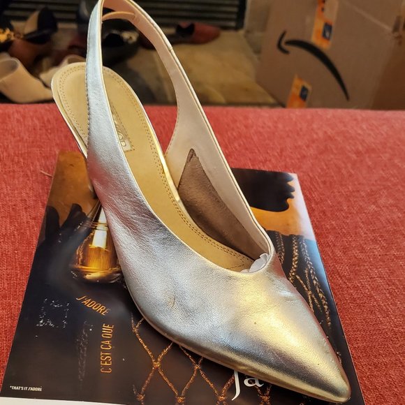 Topshop golden leather slingbacks (10.5) - Picture 2 of 5